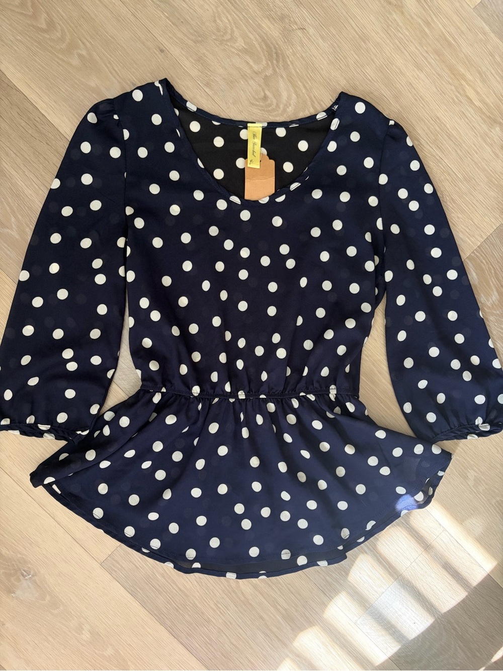 Bee Stitched Navy Polka Dot Peplum Blouse